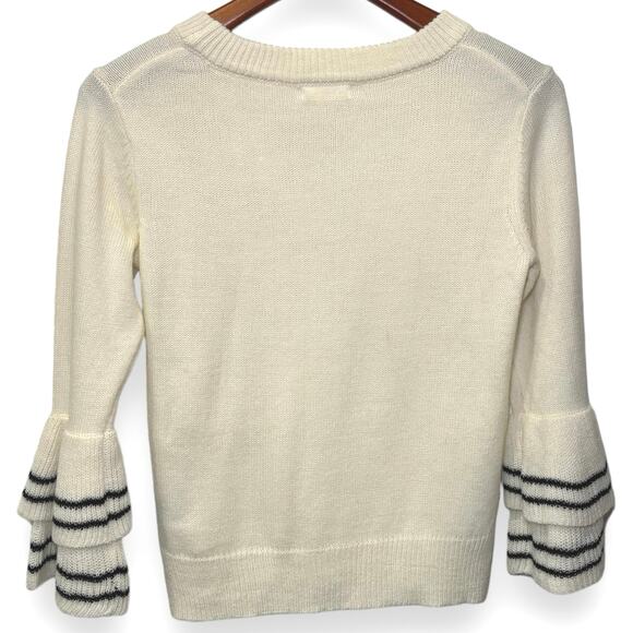 Blu Pepper Cream Colored Sweater With Double Bell Sleeves Size Small Stripe Soft - Picture 2 of 6